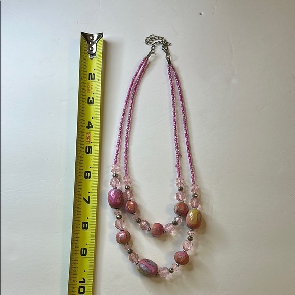 Pink acrylic Beaded Necklace two tier - Picture 8 of 8